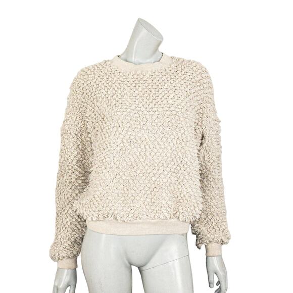 NANUSHKA the Fuzzy Sherpa knit Crew Pullover Sweater beige size S/M - Picture 1 of 8